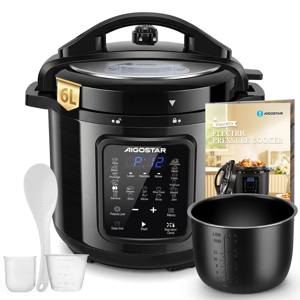 Aigostar Electric Pressure Cooker 6L, 18-in-1 Multi-Cooker with Color Recipe Book, 1000W Pressure Cooker for Families