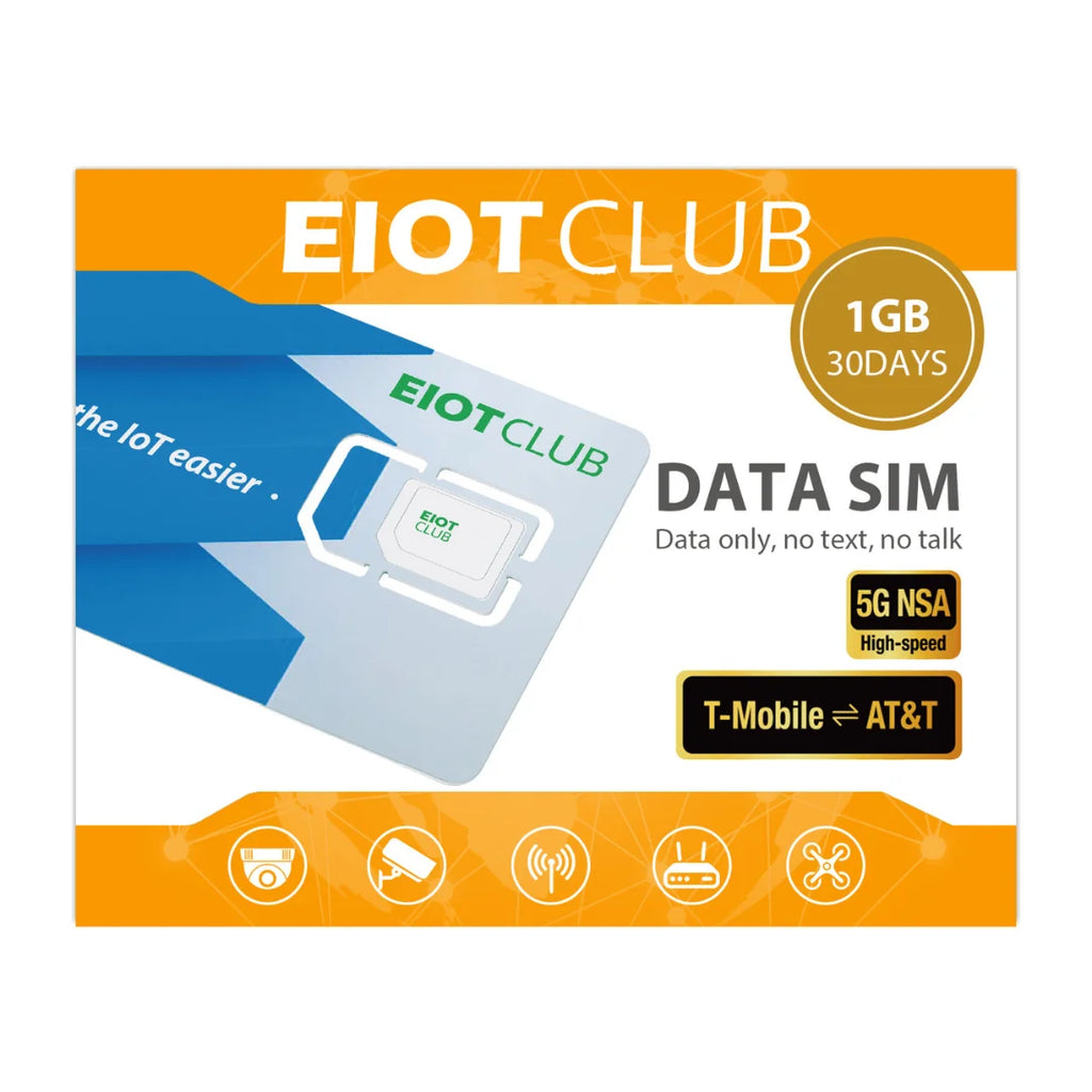 EIOTCLUB USA Prepaid SIM Card 1GB AT&T, T-Mobile, High Speed Network, Data-Only SIM for Phone Security Camera Router Hotspot