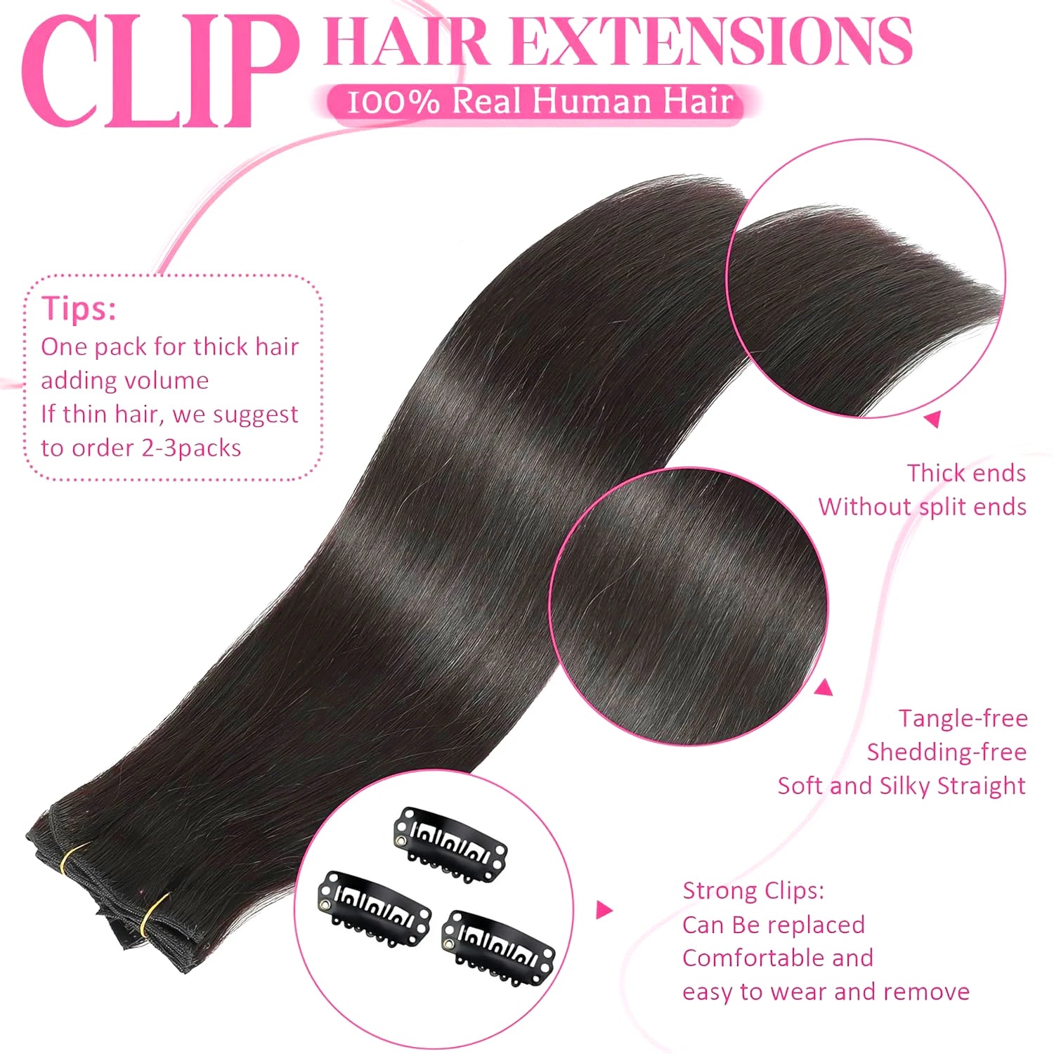 Clip in Hair Extensions Straight 100% Remy Human Hair Clip in Extensions Invisible Seamless Clip ins Hair Extension 8pcs Natural