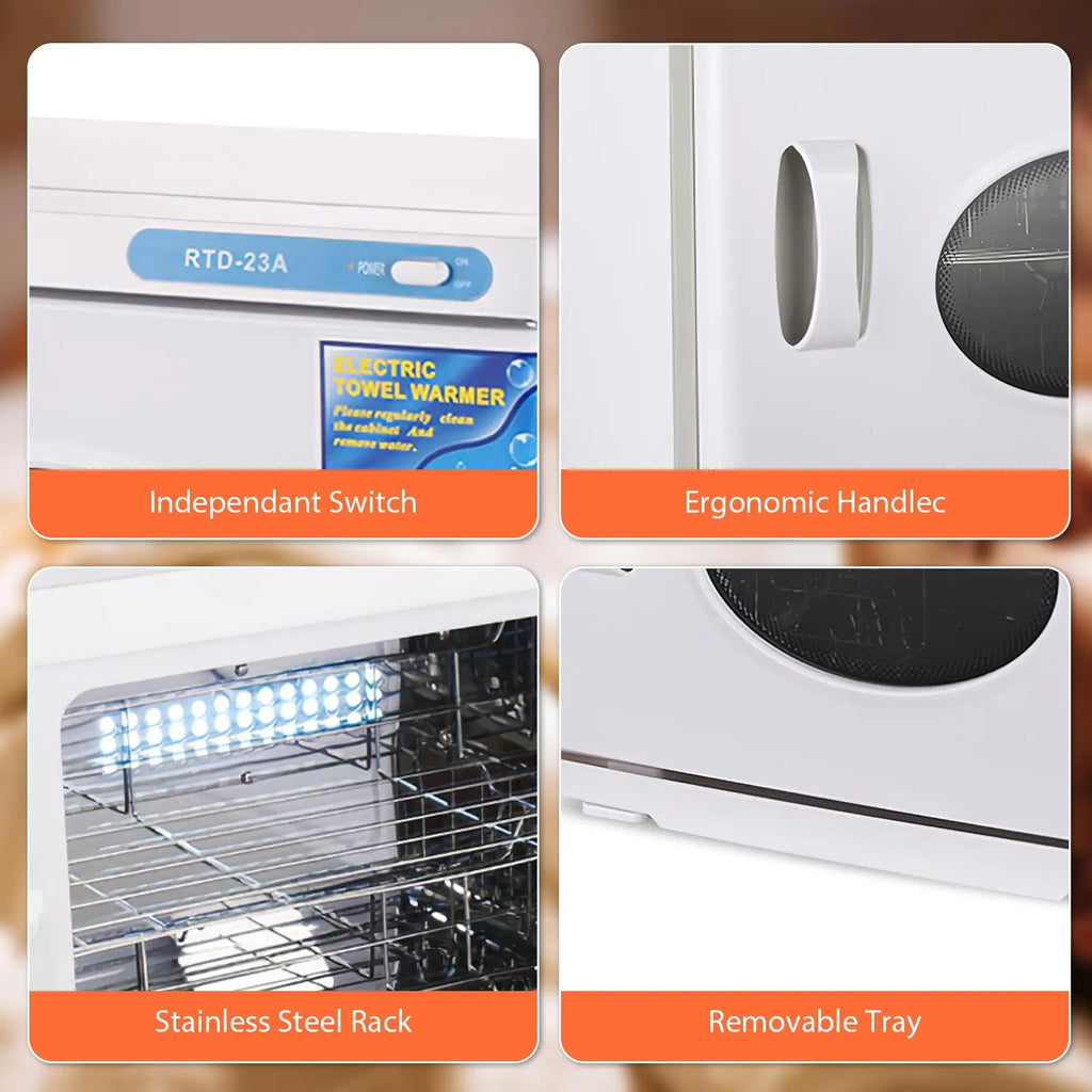 23L Towel Warmer & UV Sterilizer Cabinet, 200W Heated Disinfection with Dual Trays for Salon, SPA, Gym, 70°C & UV Sanitizing