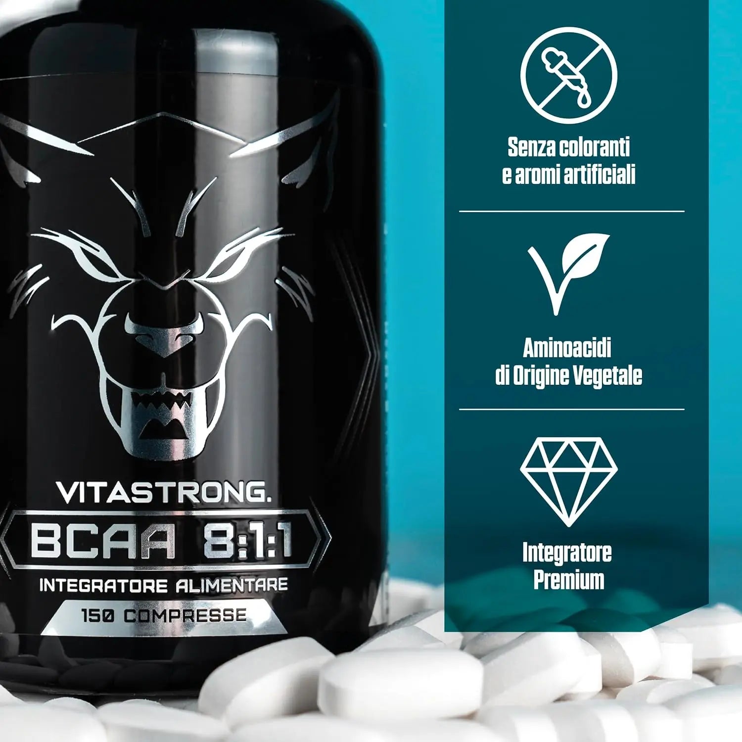 BCAA 8 1 1 Branched Amino Acids 5000mg with Vitamin B6, L Leucine, Isoleucine, Valine, Essential Amino Acids and Vitamins B6, Pre Workout, Intra Workout, Post Workout, 150 BCAA Tablets Vitastrong