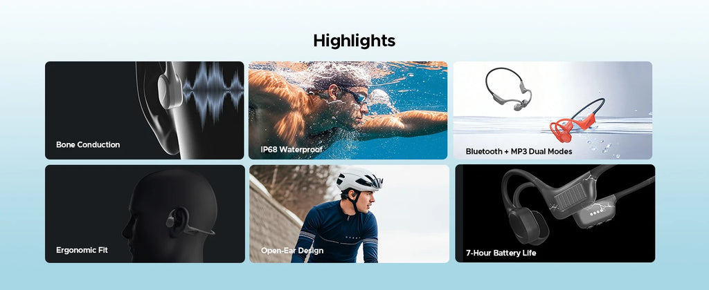 DOOGEE BoneBeat Swim Bone Conduction Headphones IP68 Waterproof Swimming Open Earphones Bluetooth 5.4 Wireless Headphone 7H Life