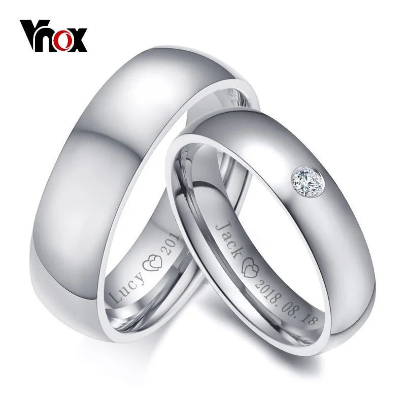 Vnox وومن مین کسٹمائز نام ڈیٹ لو انفارمیشن پرومس الائنس اینیورسری پرسنلائزڈ گفٹ کے لیے بنیادی ویڈنگ بینڈز رنگز Main image
