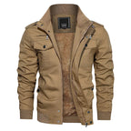 MAGCOMSEN Men's Fleece Jackets Windbreaker Coats Fall Winter Thermal Bomber Jackets Multi-pockets Stand Collar Motorcycle Jacket