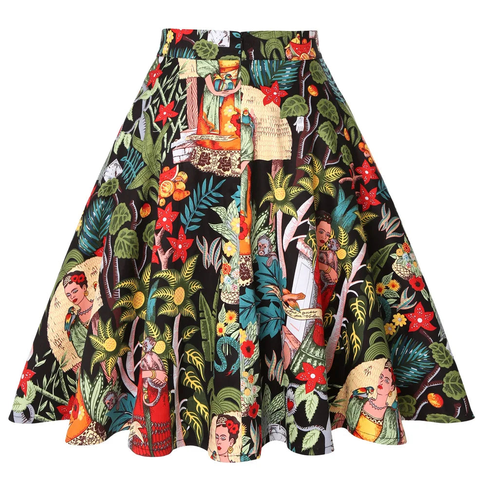 Women's Runway Cotton Retro Vintage Skirt Black Faldas High Waist A Line Rockabilly Jupe 50s Swing Umbrella Skirts Pin Up Skater Secondary image