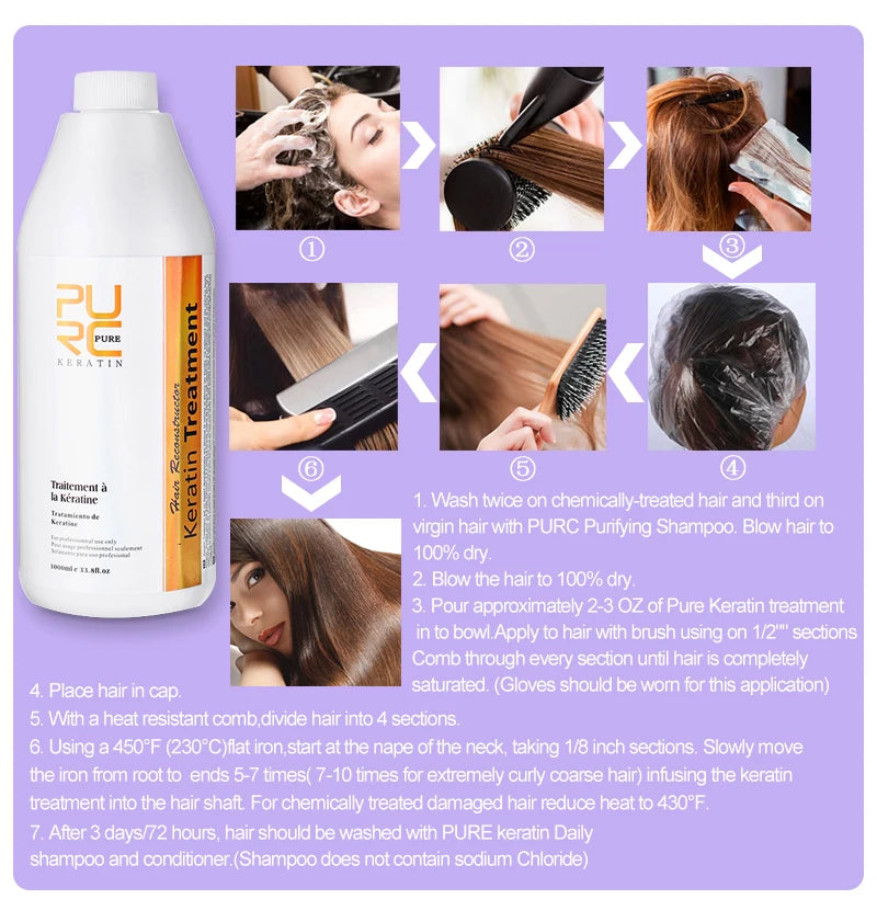 PURC 1000ml Keratin Hair Straightening Smoothing Treatment For Curly Frizzy Hair Care Brazilian Keratin Products Professional