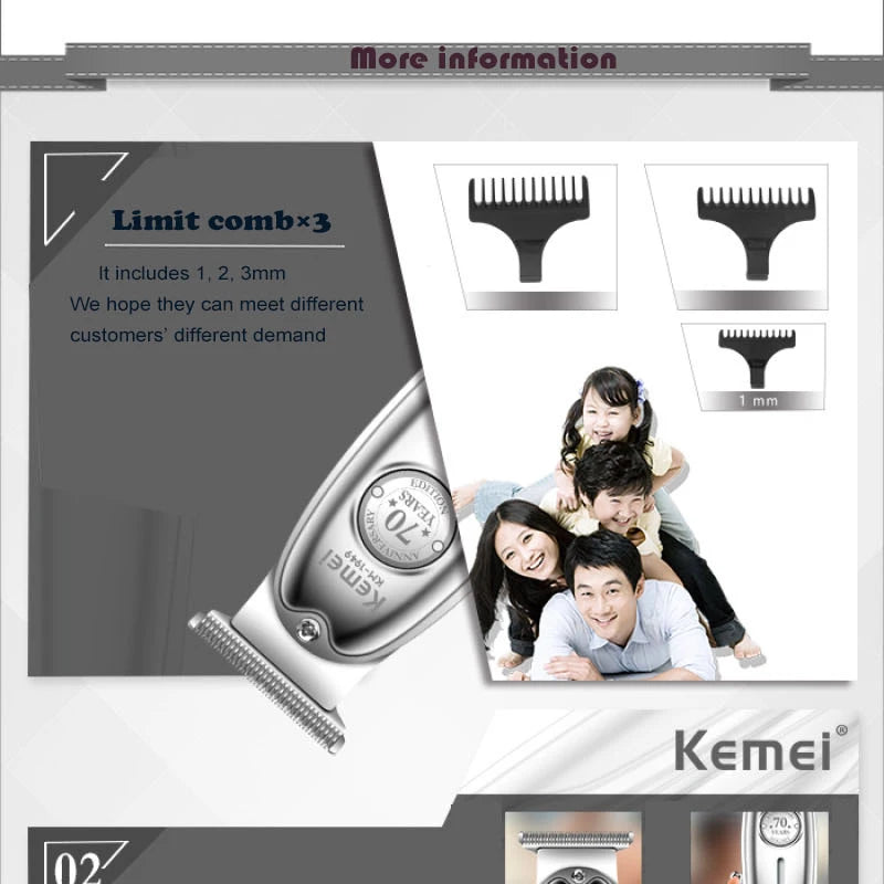 Kemei 1949 All-Metal Hair Trimmer Professional Clipper For Barber Rechargeable Men Electric Beard Shaver Hair Cutting Machine