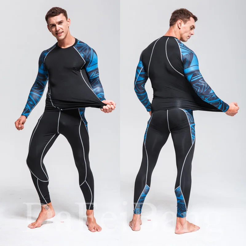 Man Compression Sports Suit Quick Drying Perspiration Fitness Training MMA Kit Rashguard Male Sportswear Jogging Running Clothes