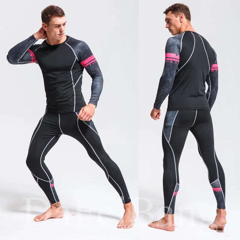 Man Compression Sports Suit Quick Drying Perspiration Fitness Training MMA Kit Rashguard Male Sportswear Jogging Running Clothes