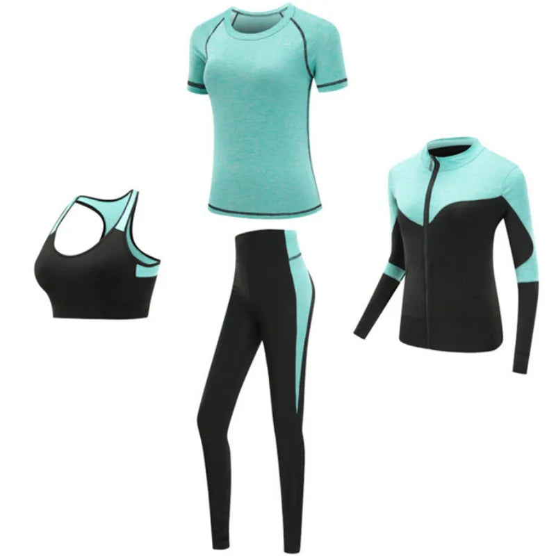 Quick dry women sportswear yoga set fitness gym yoga clothing suit sets coat+bra+t shirt+leggings 2019 workout running training Main image