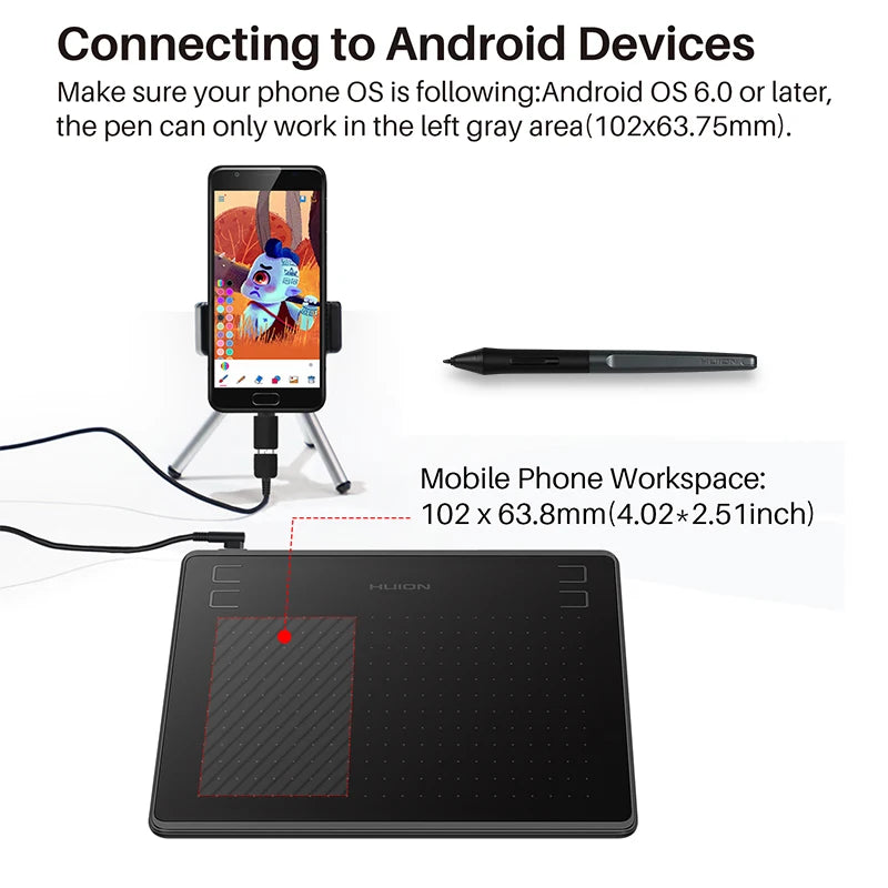 HUION HS64 Graphic Tablet 6Inch Drawing Tablets Digital Pen Pad Writing Drawing Board 8192 Stylus for Android Windows Mac Laptop