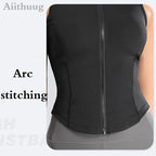Aiithuug Athletic Zip Up Sweat Vest Jacket Sleeveless Running Yoga Tops High Neck Shirts Sports Top Fitness Women Workout Tops