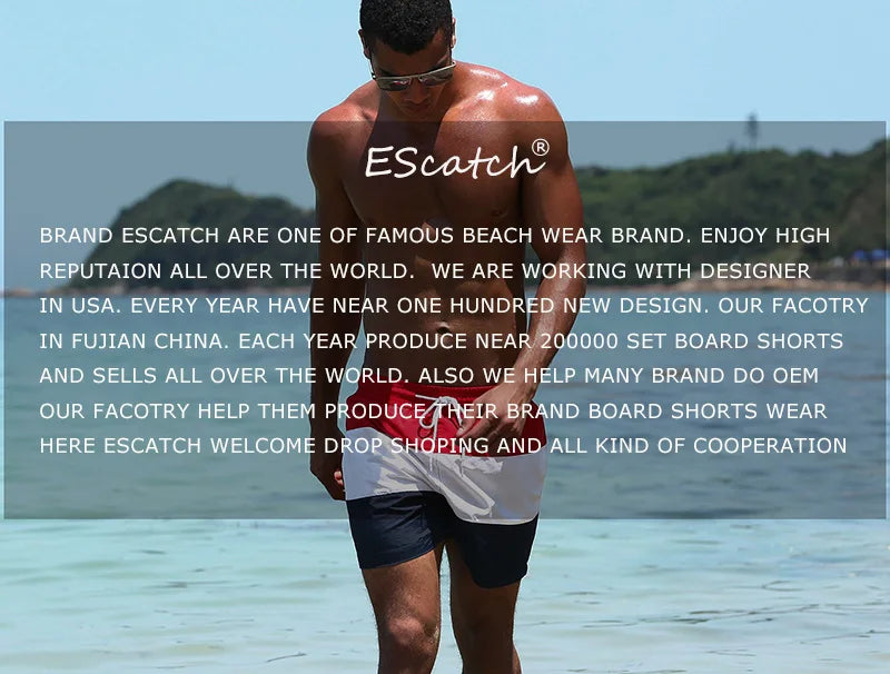 Escatch 2026 Summer Man Swimwear Solid Fashion Quick Dry Drawstring Elastic Waist Surfing Zipper Pocket Gym Beach Pants Shorts