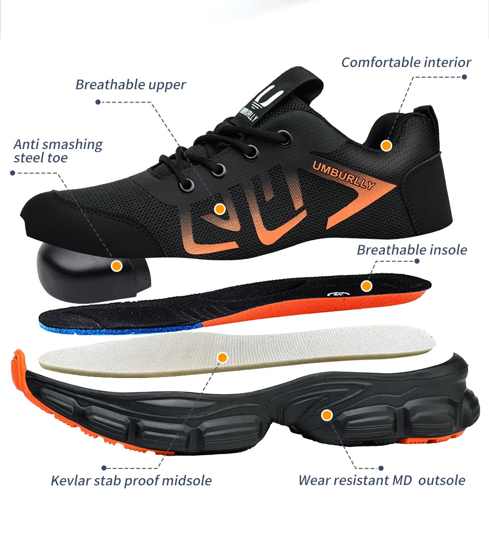 New Arrivals Orange Light Weight Steel Toe Brand MD Sole Fashion Sport Comfortable Breathable Work Safety Shoes for Men
