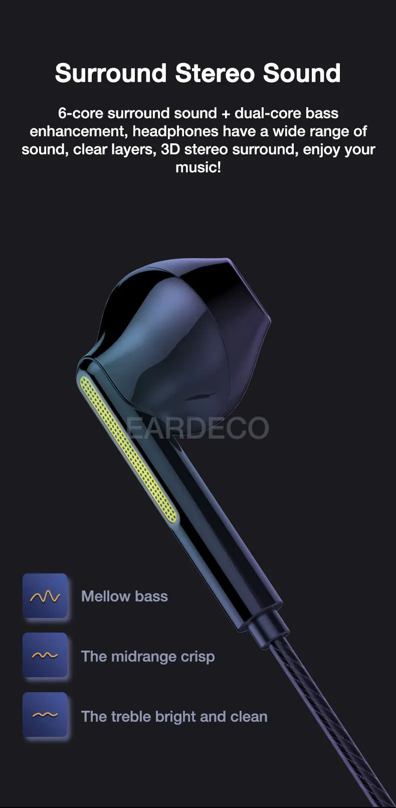 EARDECO Headphone Headset with Mic Wired Headphones Heavy Bass In Ear Stereo Wired Earphone Earbuds Wire Game Phone Earphones