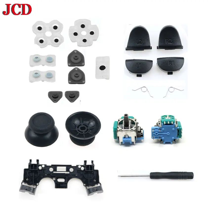 For PS4 Controller Repair Set L1 R1 L2 R2 Trigger Buttons 3D Analog Joysticks Thumb Sticks Cap Conductive Rubber Screwdriver Kit