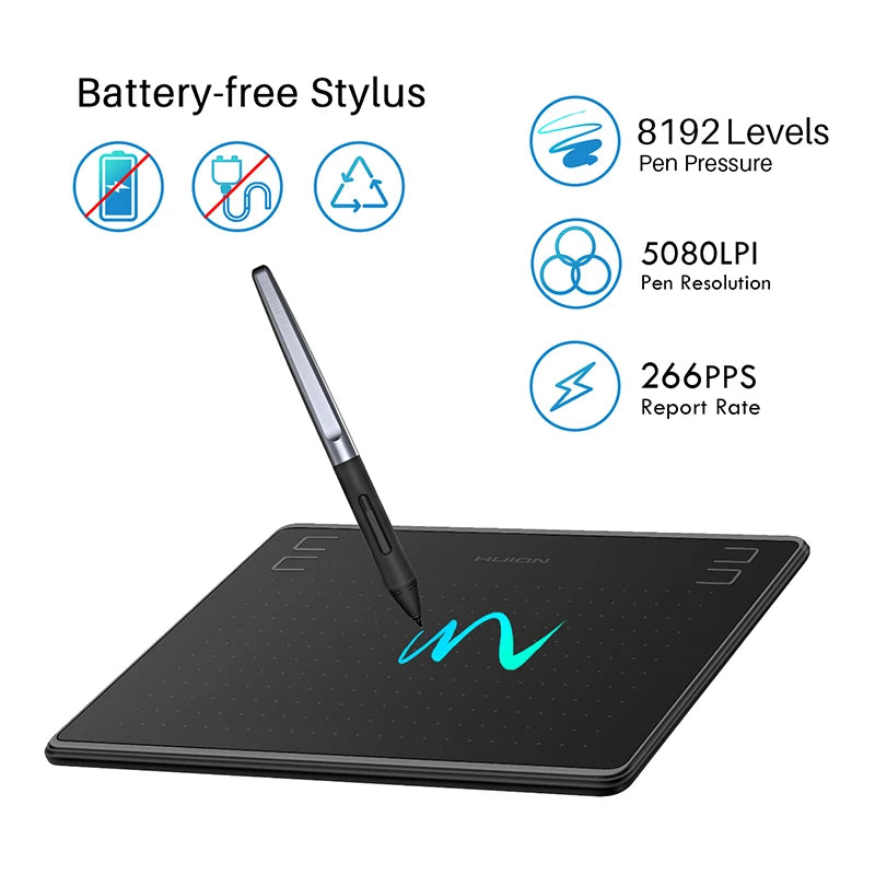 HUION HS64 Graphic Tablet 6Inch Drawing Tablets Digital Pen Pad Writing Drawing Board 8192 Stylus for Android Windows Mac Laptop