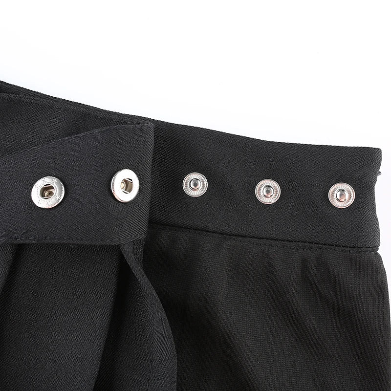 Pleated Girls Gothic Half Skirts Summer Harajuku Punk Style Plaid Irregular Skirts Women Asymmetrical High Waist Black Skirts