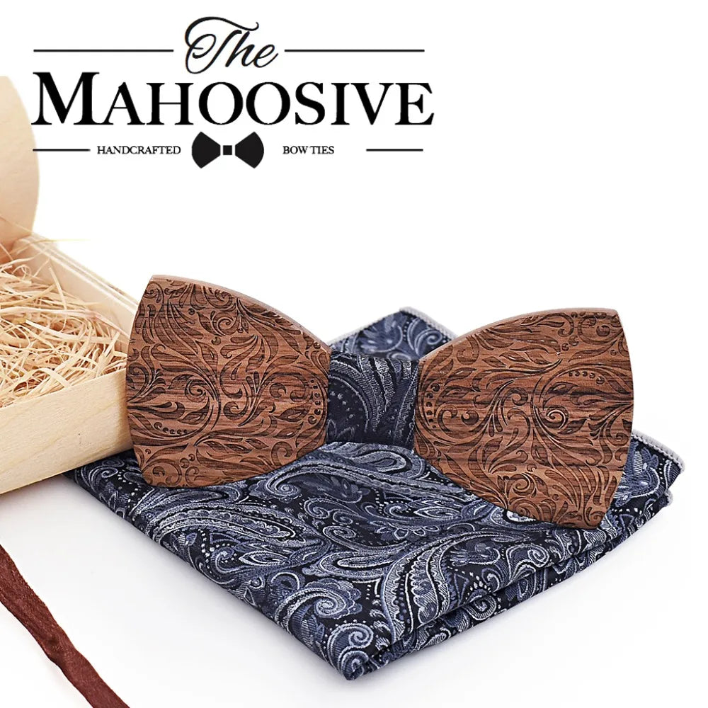 Wooden Mens bow Tie Wood Neck Tie Set for Men Suits Tie Handkerchief Cufflinks Gravatas Ties for Men Wedding Vestidos Corbatas Main image
