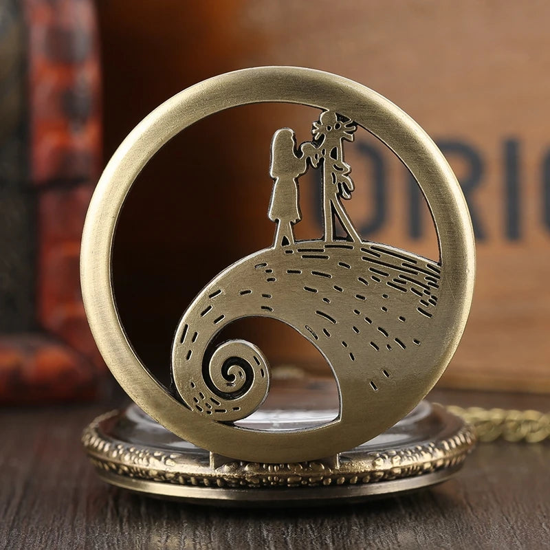 Retro Skull Punk Chain Necklace Quartz Pocket Watch Jack Pendant Retro Bronze Jewelry Fob Necklace Watches for Men Women Kids