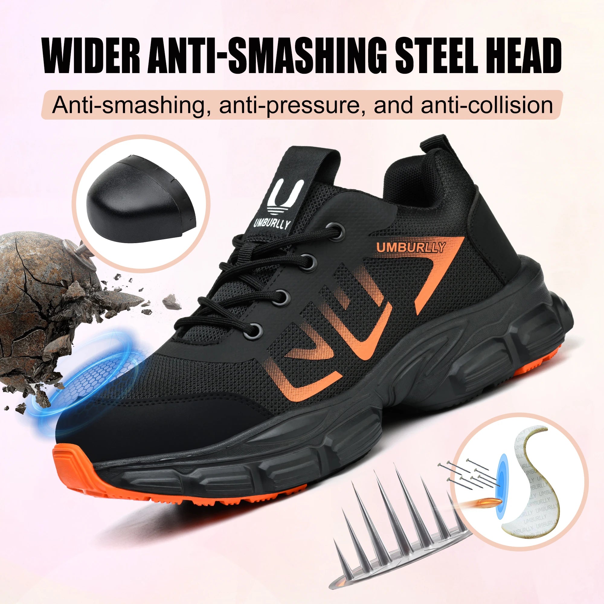 New Arrivals Orange Light Weight Steel Toe Brand MD Sole Fashion Sport Comfortable Breathable Work Safety Shoes for Men