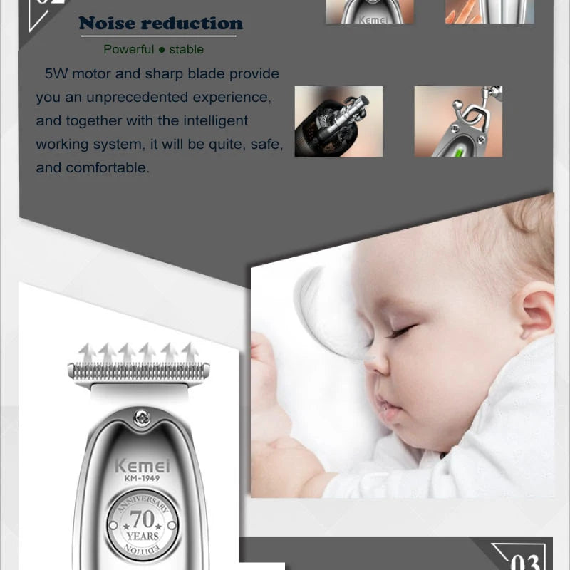 Kemei 1949 All-Metal Hair Trimmer Professional Clipper For Barber Rechargeable Men Electric Beard Shaver Hair Cutting Machine