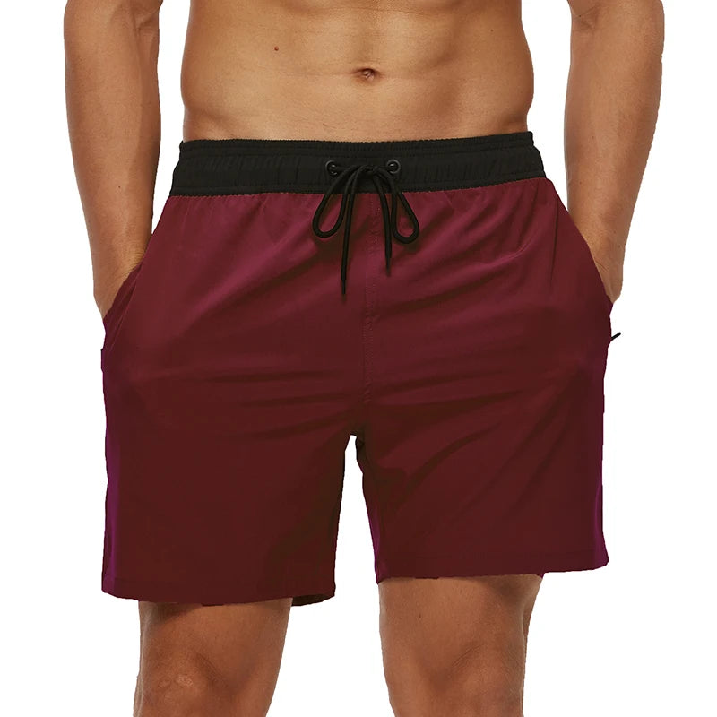 Escatch 2026 Summer Man Swimwear Solid Fashion Quick Dry Drawstring Elastic Waist Surfing Zipper Pocket Gym Beach Pants Shorts