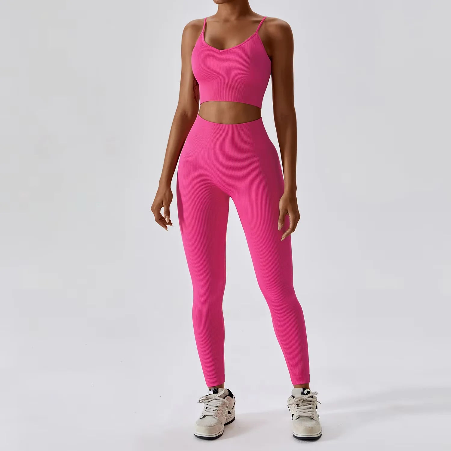 Joyyoung ODM/OEM New Sexy Training Apparel Seamless Ribbed High Impacted Bra Scrunch Shorts Yoga Sets Fitness Sports Clothing