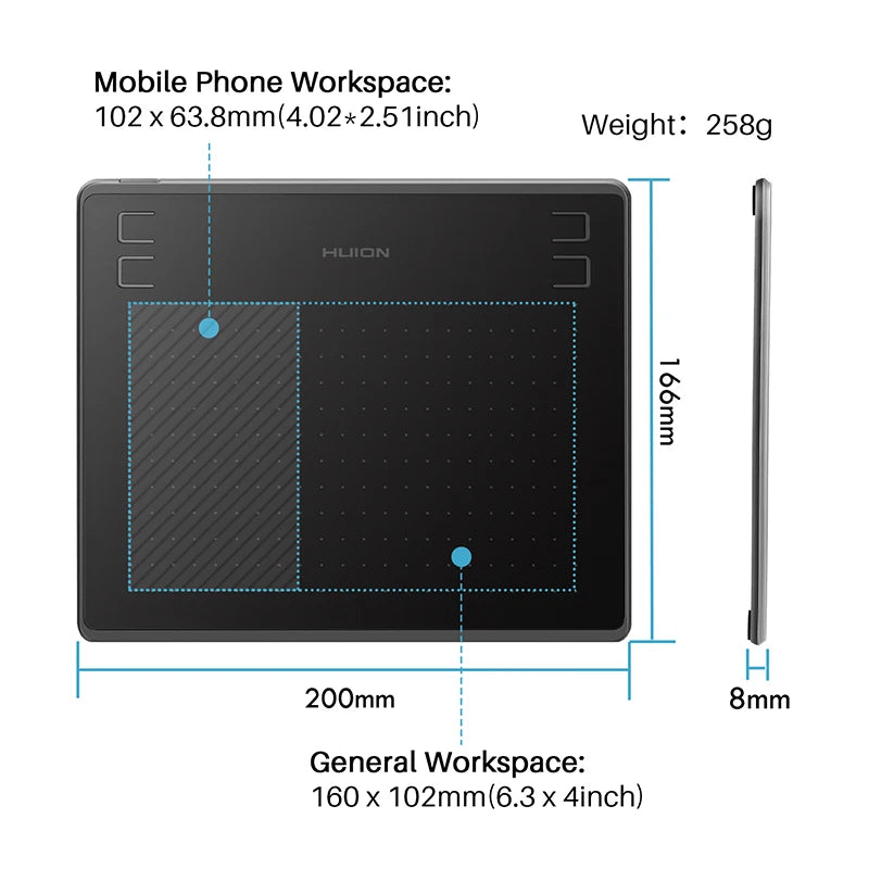 HUION HS64 Graphic Tablet 6Inch Drawing Tablets Digital Pen Pad Writing Drawing Board 8192 Stylus for Android Windows Mac Laptop
