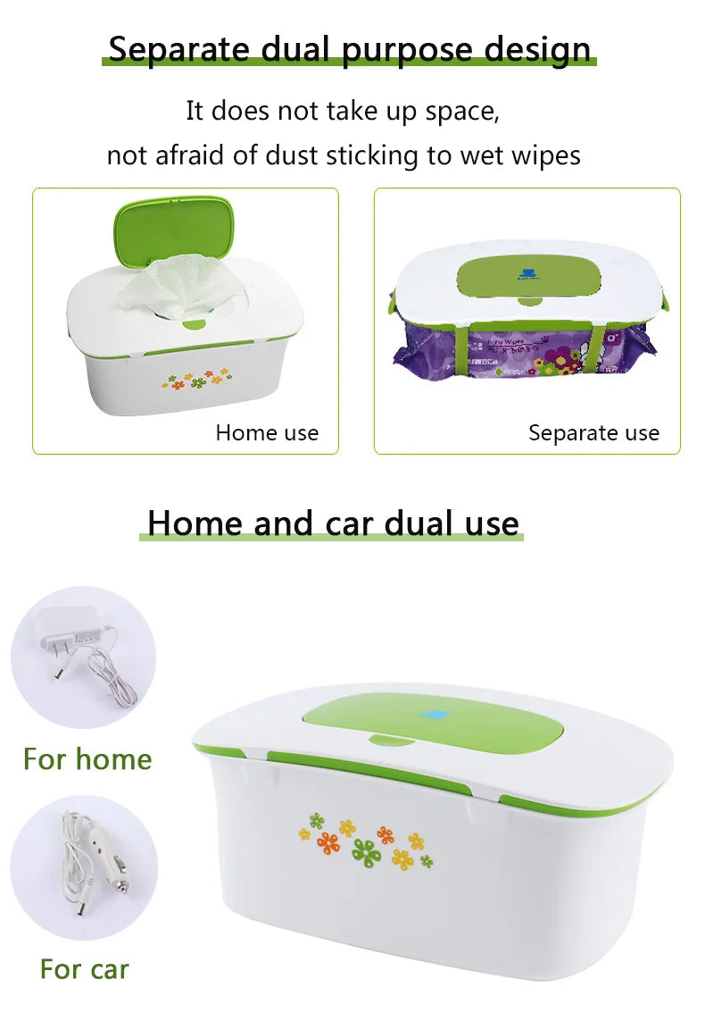 DMWD Home And Car Dual Use Wipes Heater Baby Wet Tissue Heating Box Facial Mask Heating Machine Towel Warmer 40℃ Constant Temp