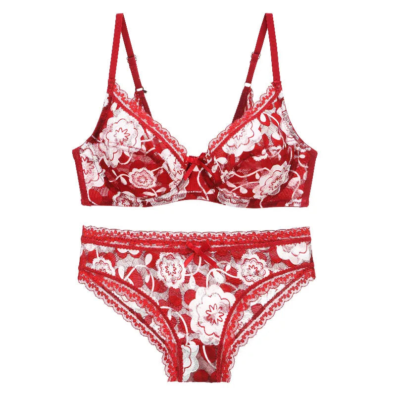 DaiNaFang New Sexy High Quality Women Ultra Thin Thick 75-95 BCDE Cup Bra Sets Lace Push Up Underwear Panties Plus Size Lingerie
