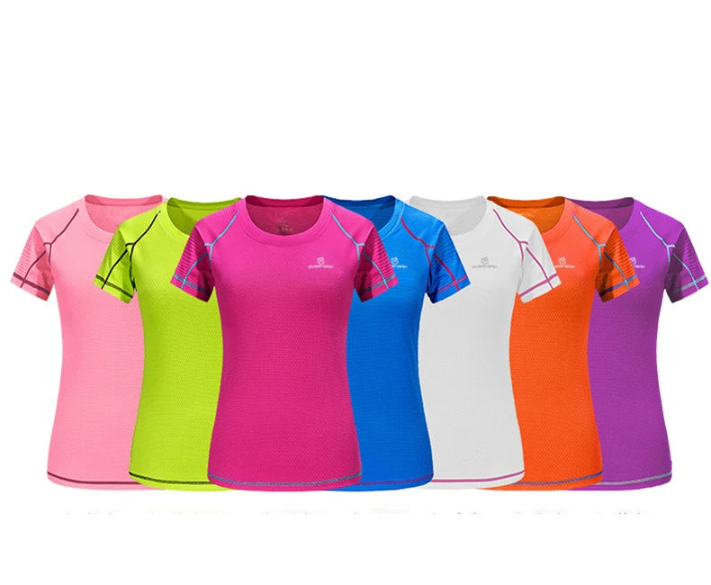 QUESHARK Women Quick Dry Short Sleeve Sports Running T Shirt Breathable Slim Tops Yoga T-shirts Tees Fitness Gym Workout Shirts