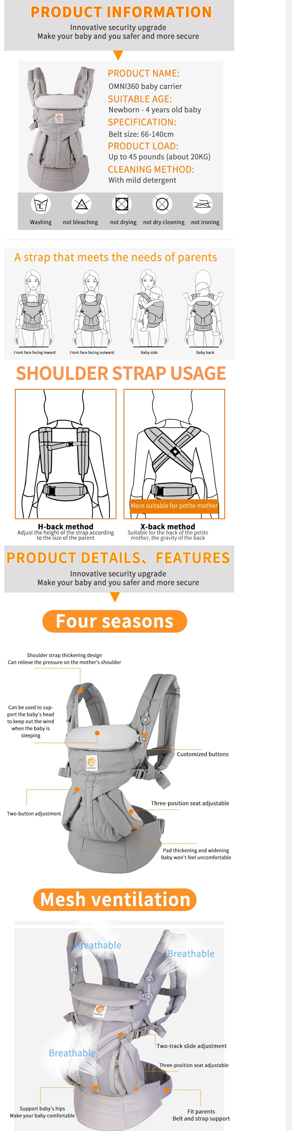 Breeze Deluxe Omni Ergonomic Baby Carrier Multifunction Breathable Infant Newborn Comfortable Sling Backpack Kid wrap