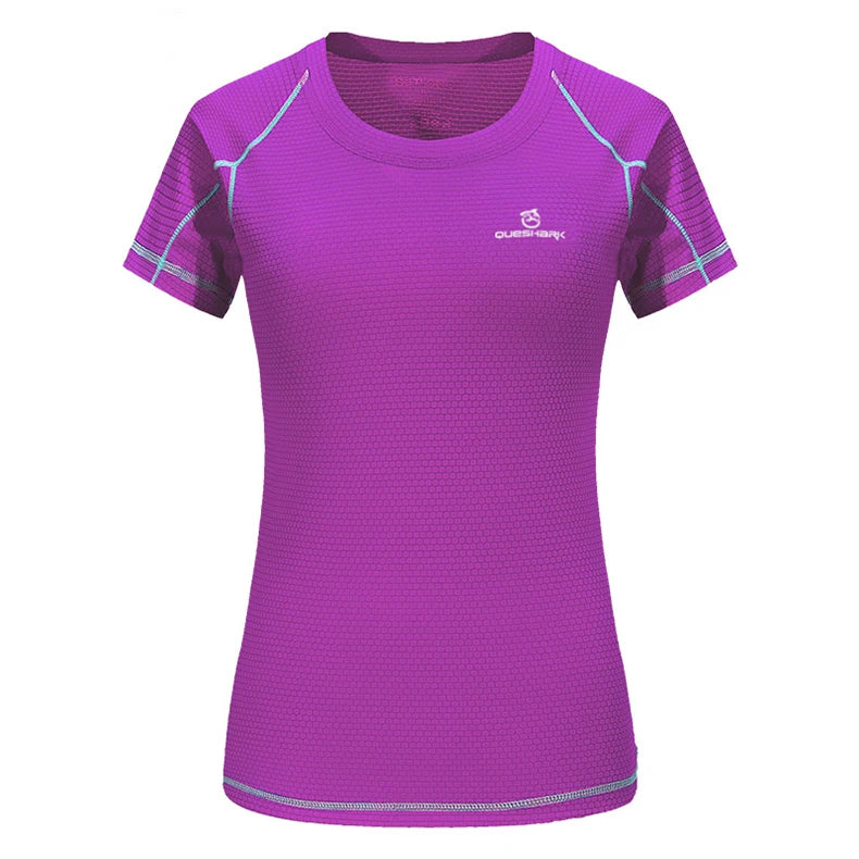 QUESHARK Women Quick Dry Short Sleeve Sports Running T Shirt Breathable Slim Tops Yoga T-shirts Tees Fitness Gym Workout Shirts