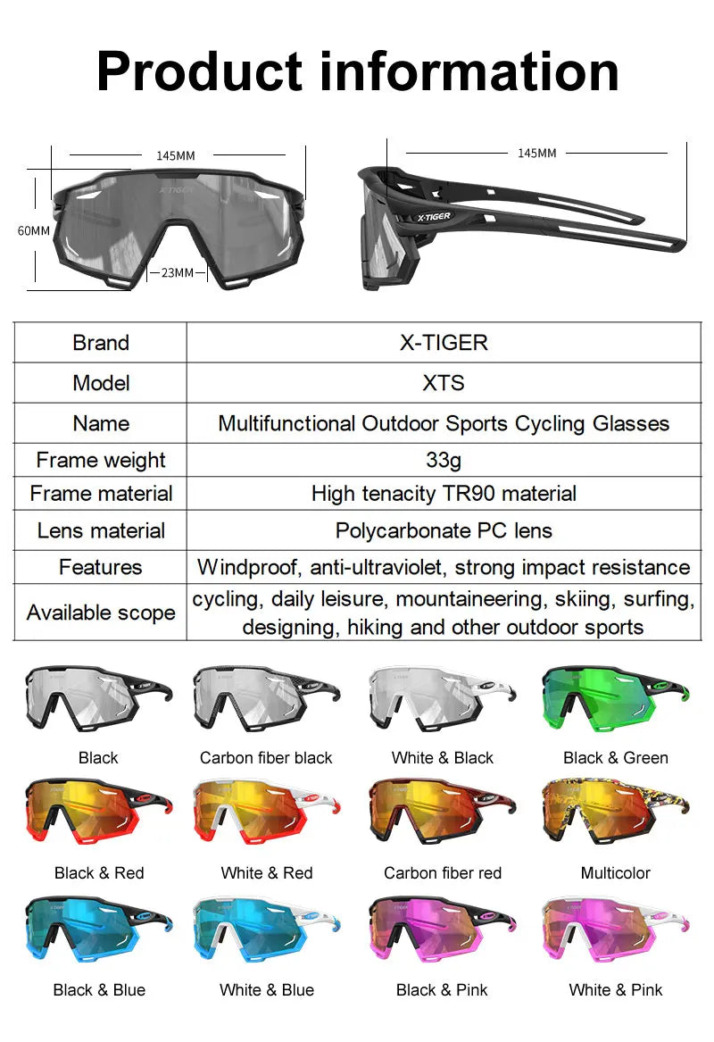 X-TIGER Cycling Glasses UV400 Photochromic Cycling Sunglasses Sports Polarized Men's Sunglasses MTB Racing Bike Glasses Eyewear