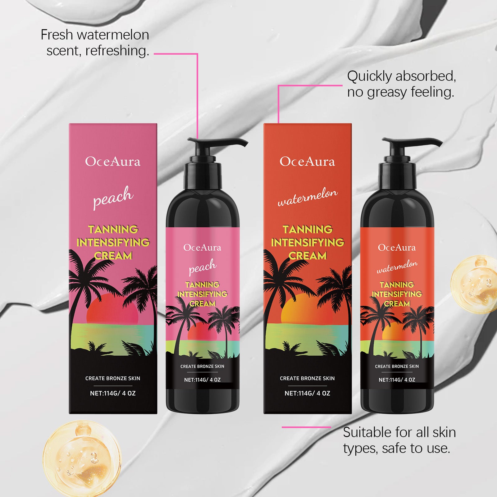 Peach Self Tanner Cream Enhancing Bronzing Boosting Darkening Sunless Tanning Sun Kissed Tone Hydrating Watermelon Bronzer Cream