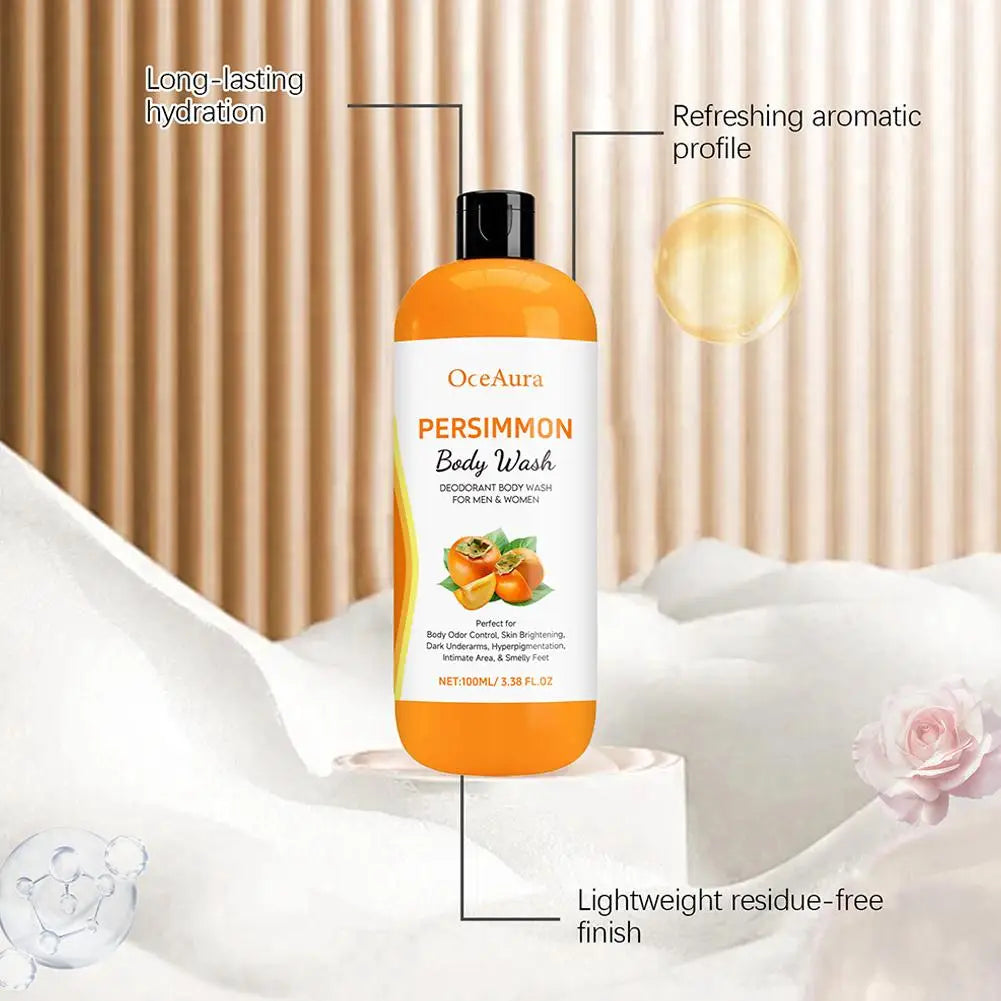 100ml Persimmon Body Wash Exfoliating Shower Gel Moisturizing Skin Cleaning Smooth Soft Body Odor Remover Bath Products
