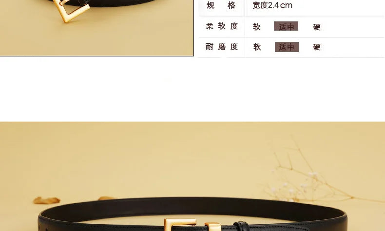Ladies leather belt; cowhide versatile decoration for suit waist belt; retro simple high-end black ins style denim belt.