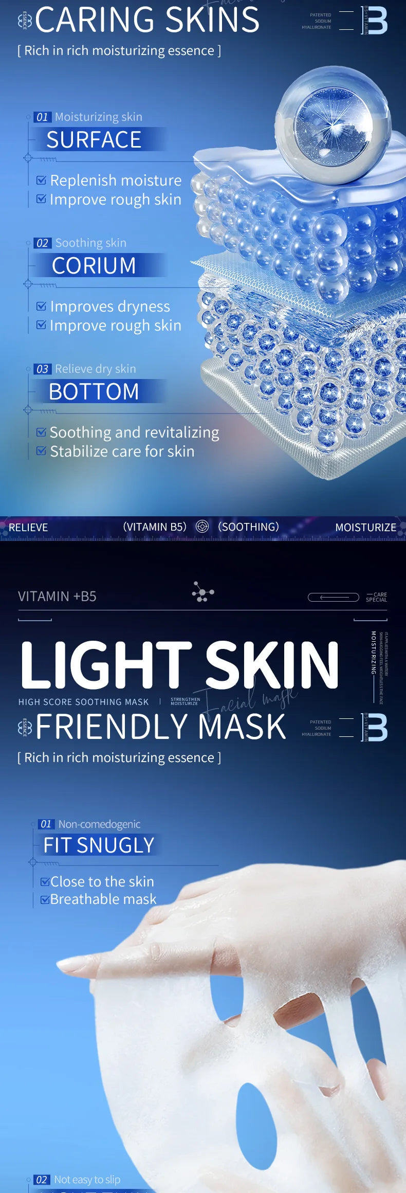10pcs Vitamin B5 Sheet Mask 25ml - Hydrating & Soothing, Deep Moisture Care for Radiant Skin, Quick Absorption