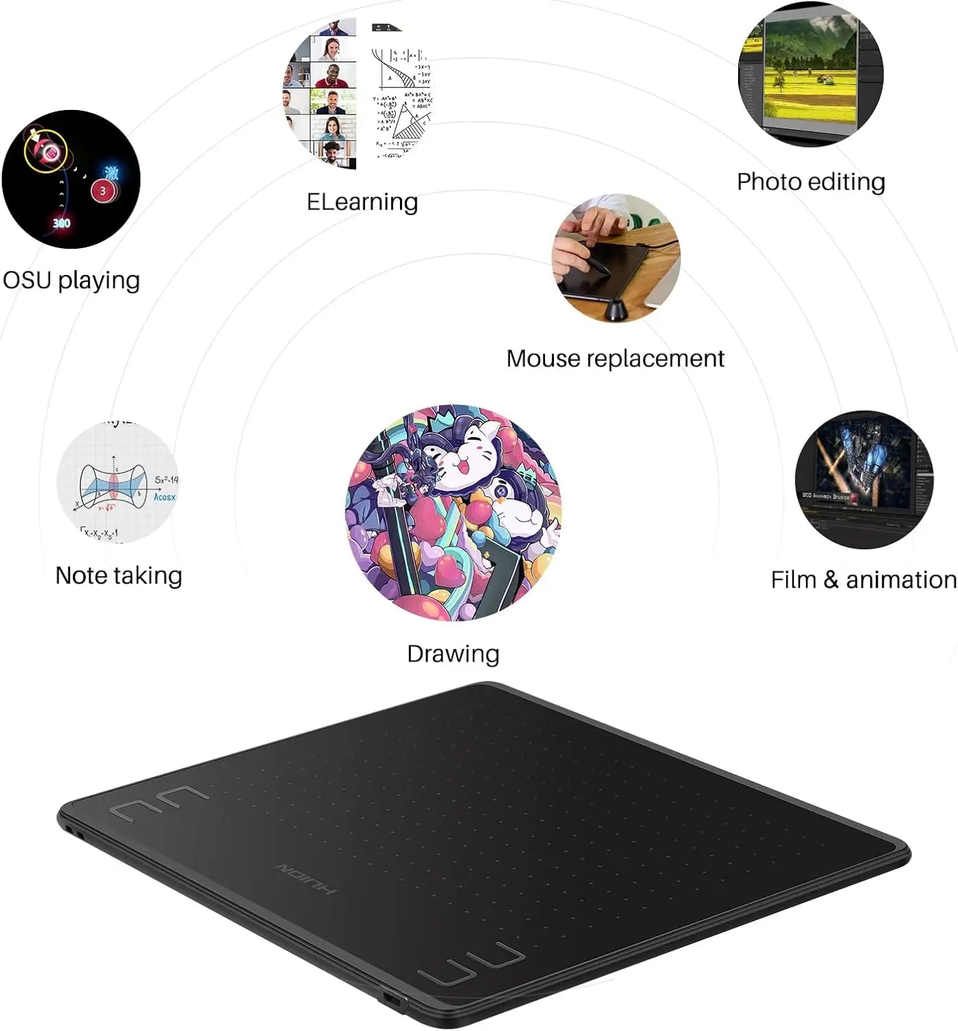HUION HS64 Graphic Tablet 6Inch Drawing Tablets Digital Pen Pad Writing Drawing Board 8192 Stylus for Android Windows Mac Laptop