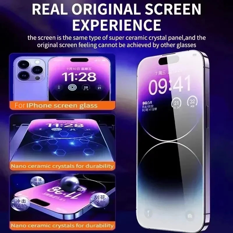 Oleophobic Coating Dust Free Screen Protector For iPhone 17 Pro Max 16 15 13 11 12 14 Pro Max SE 7 8 XR Easy Installation Glass