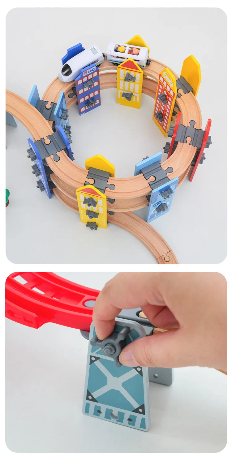 new Wooden Railway Track Set Electric Train Magnetic Car Diecast Slot Fit All Brand Biro Wood Track Assemble Toy Boy Gift