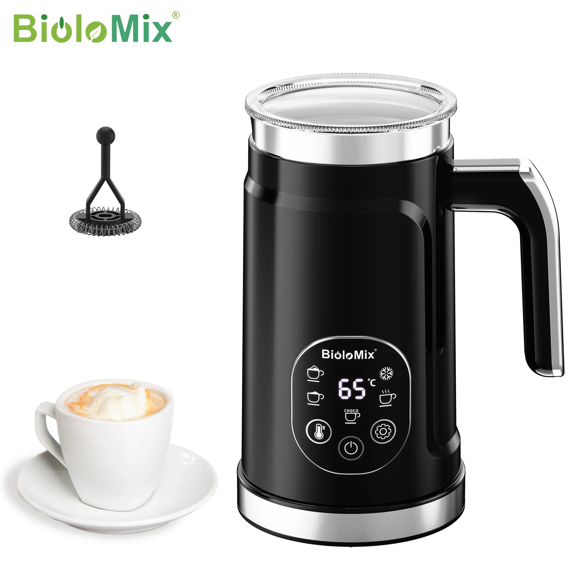 BioloMix 5-in-1 Smart Milk Frother w/LED Touch Display, Style Foam for Coffee & Lattes,Hot And Cold Foam Maker Main image