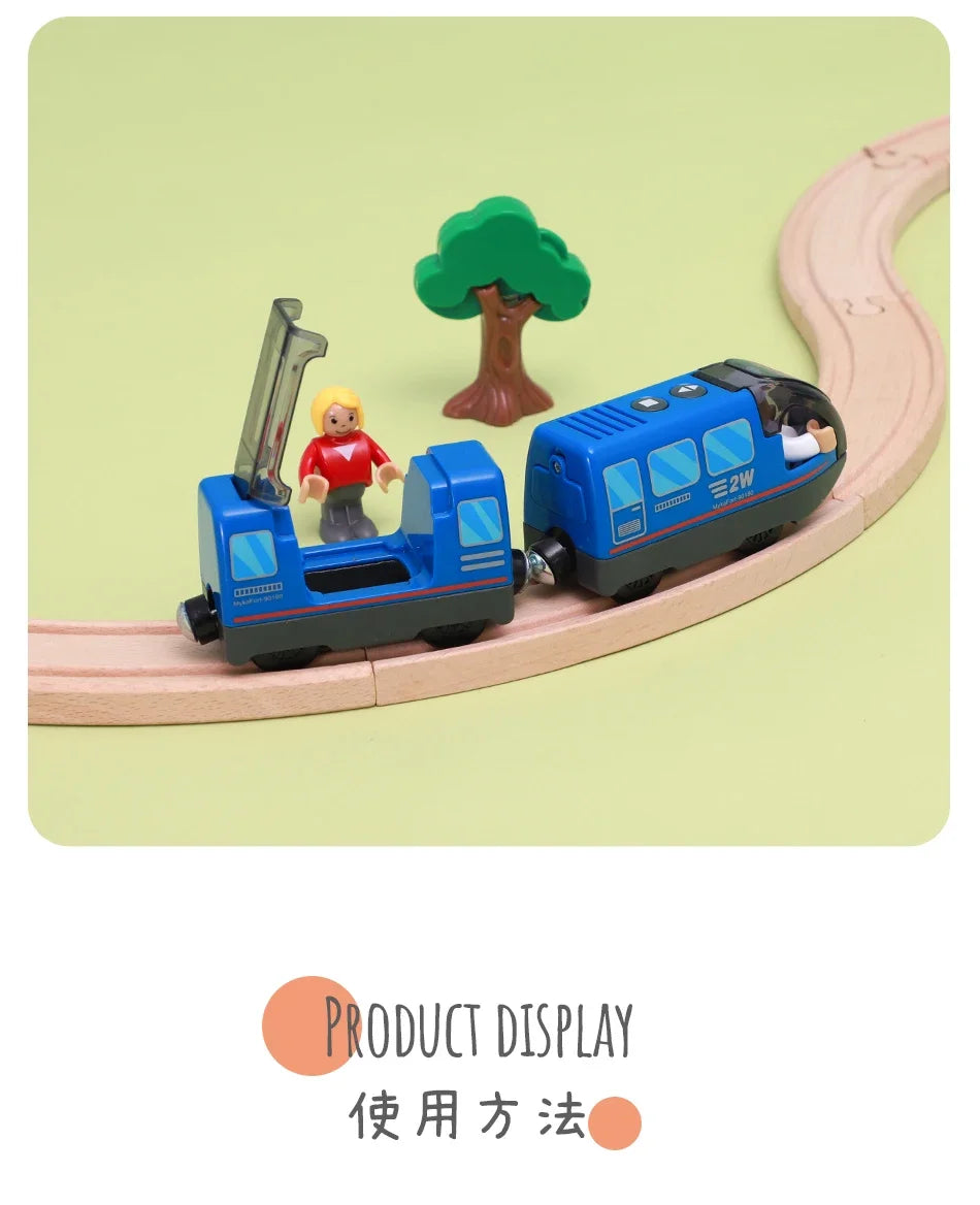 Kids Electric Train Set Compatible with Wooden Tracks Magnetic Connectors Diecast Metal Auto-Go Train Toy for Ages 3+ Boys Girls