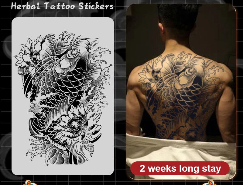 Magic Juice Ink Waterproof Tattoo Stickers Full Back Large Size Herbal Juice Temporary Tattoos Men Body Art Dragon Tiger