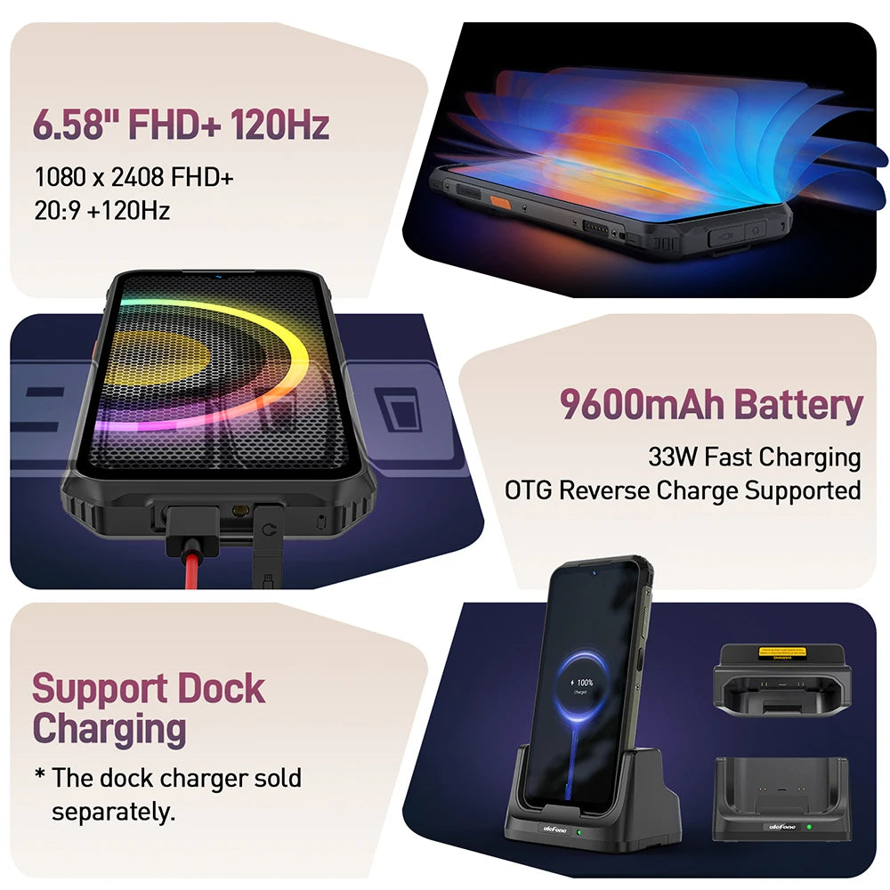 Ulefone Armor 21 Smartphone, G99 Android 15, 16GB RAM, 256GB ROM, Rugged Phone, 64MP, 9600mAh, Mobile phone, Global