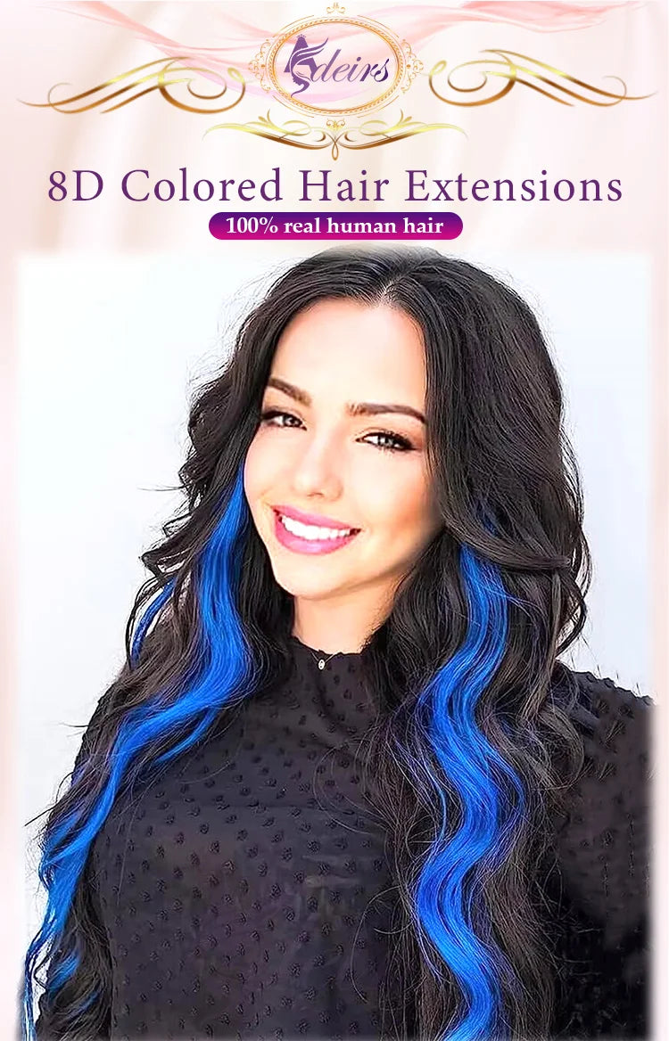 ADEIRS Color  8D Tip Hair Extensions 100% Real Human Hair Microbeads Extensions Color Purple Blue Pink Gray 18-20inch