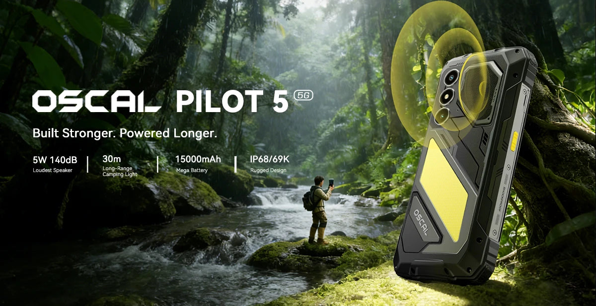 Blackview OSCAL PILOT 5 5G mobile phones AI Rugged Smartphone UNISOC T8100 6.67" 2.4K Display 120Hz, 8GB 256GB, 15000Amh Phones