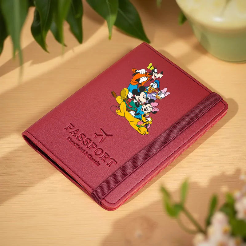 Mickey and Minnie Passport Wallet, Passport Holder, Travel Card Holders with Drawstring Closure for Holiday Use & Travel Commute