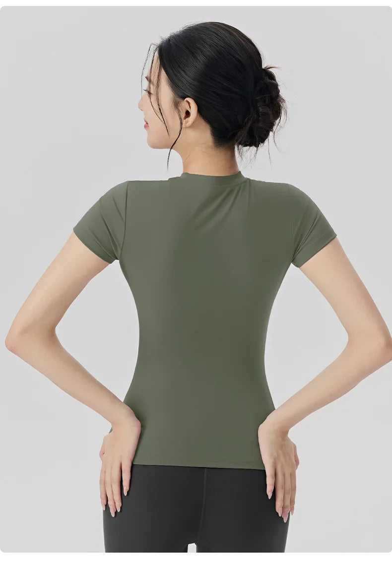Spring and Summer Yoga Wear Short-sleeved Nude Tight-fitting Fitness Wear for Women Outdoor Running Training Sports T-shirt